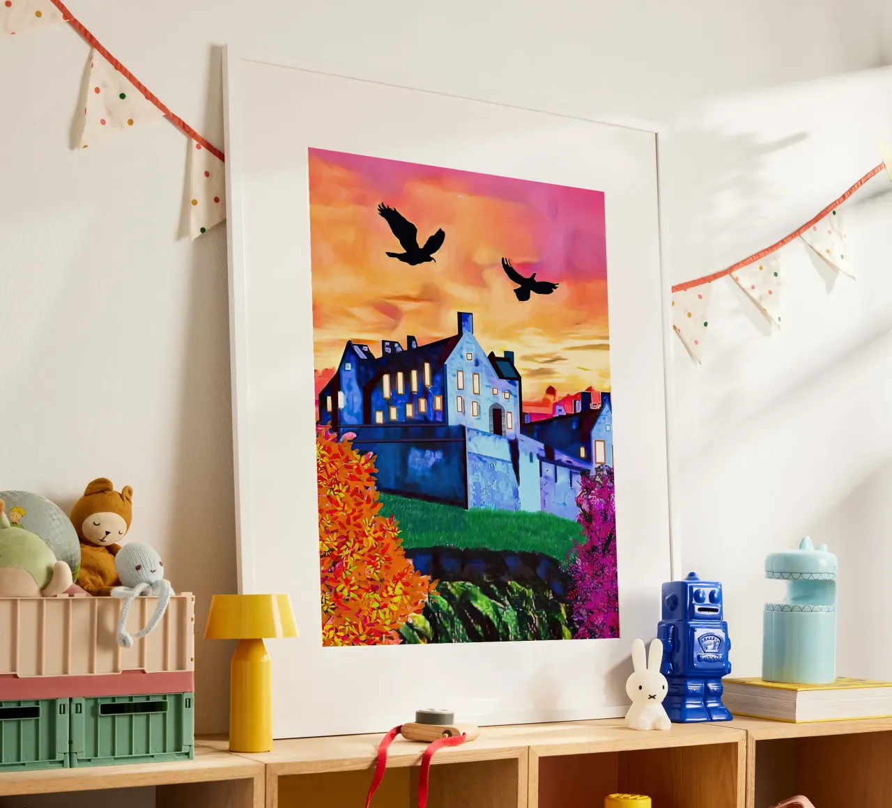Il castello di Edimburgo al tramonto poster con telaio in legno da ART BEST