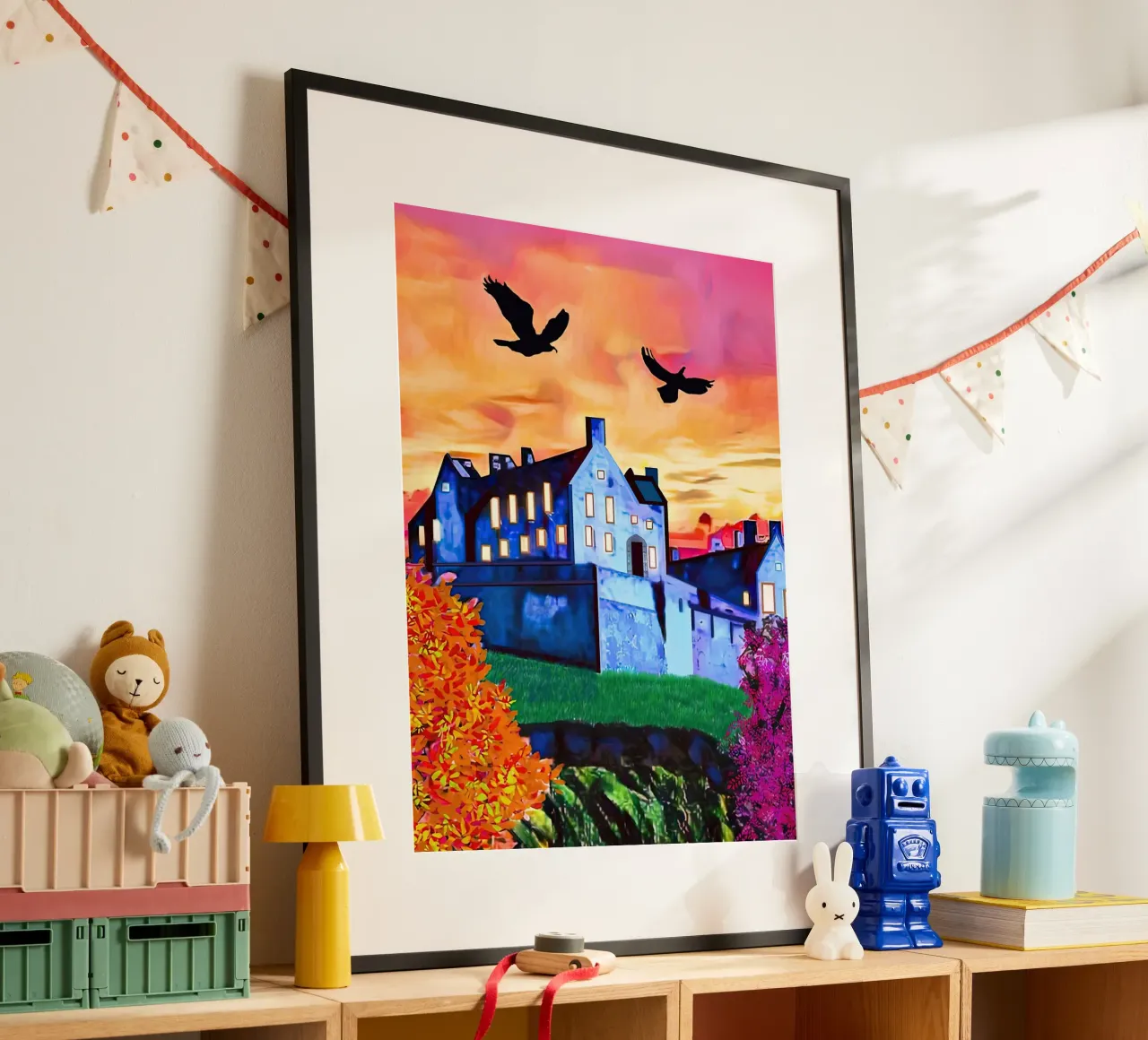 Il castello di Edimburgo al tramonto poster con telaio in legno da ART BEST