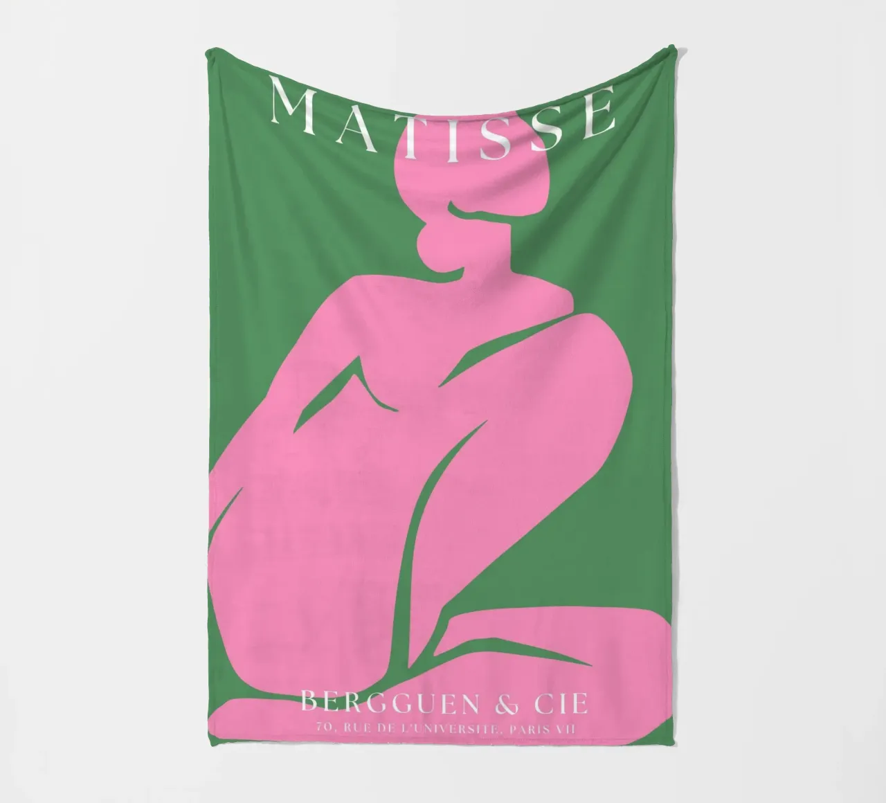 Silhouette minimalista rosa-nudo ispirata a Matisse su verde coperta in pile da The Art Club
