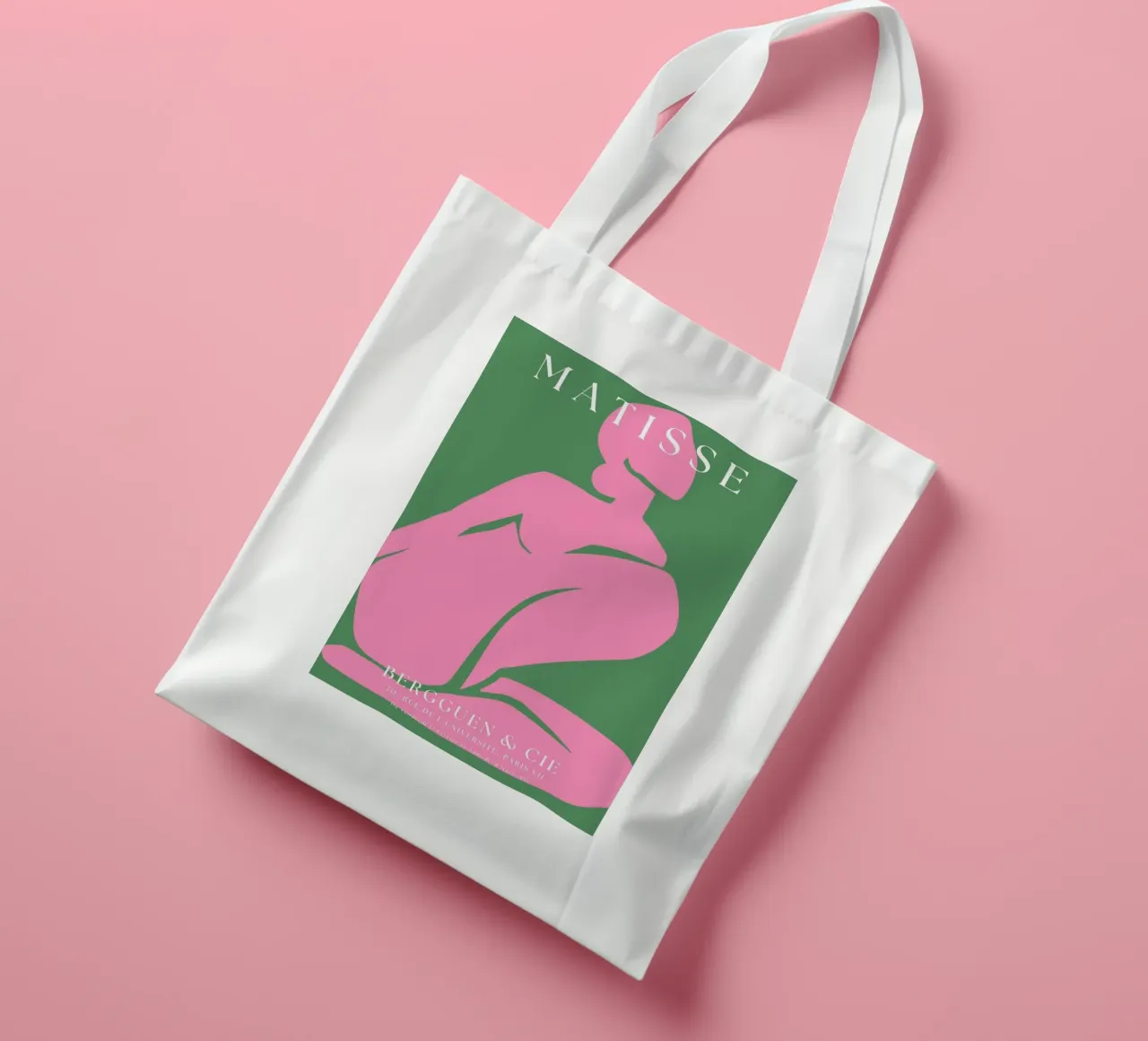 Minimalist Pink Nude Silhouette Inspired by Matisse on Green tote bag by The Art Club