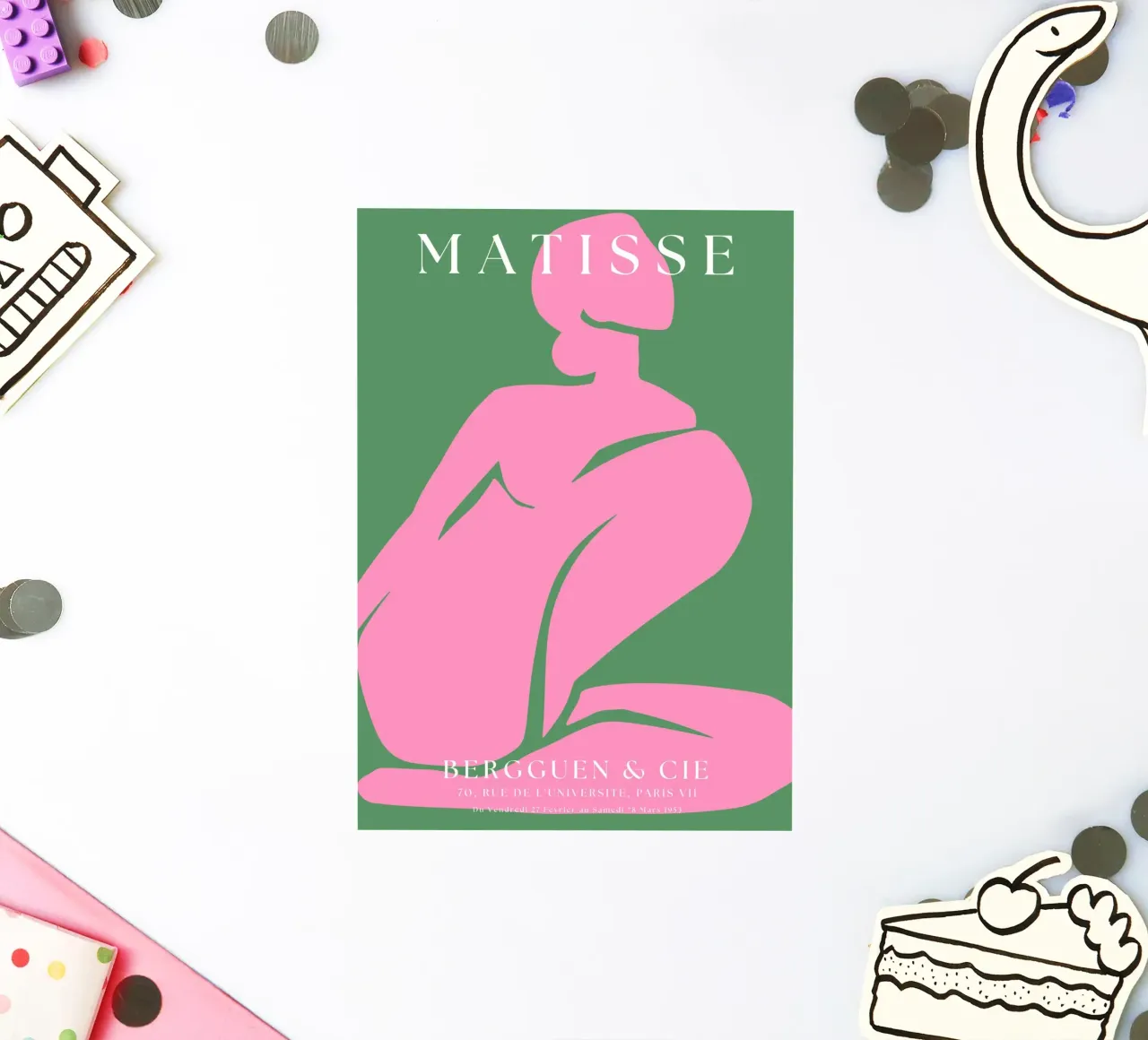 Minimalist Pink Nude Silhouette Inspired by Matisse on Green sticker by The Art Club