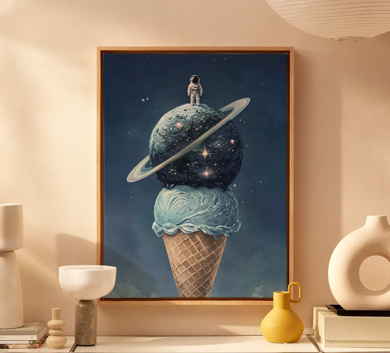Astronaut on Planet Ice Cream Cone canvas with Floater frame by 🥝 KIWI STORE