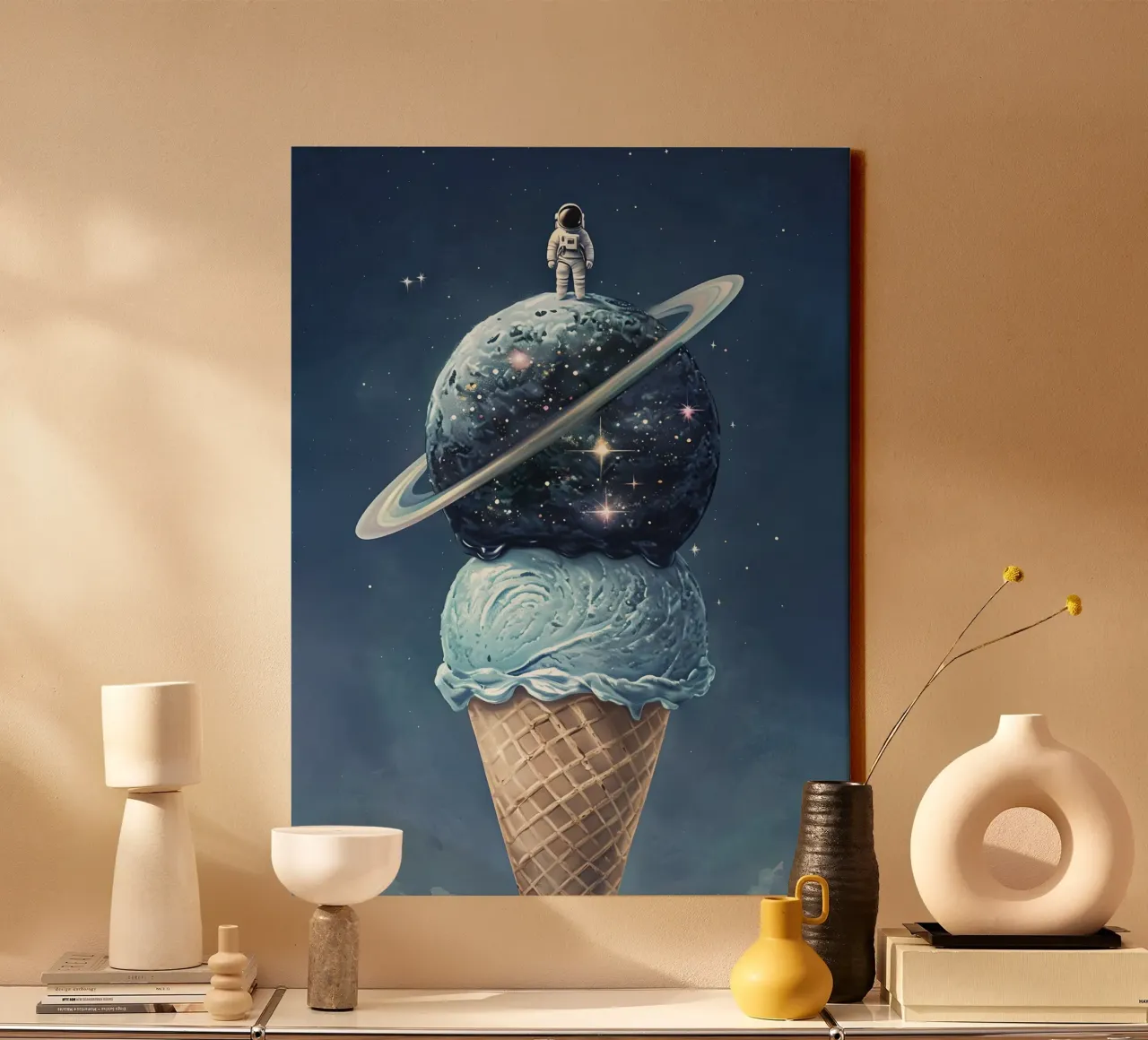 Astronaut on Planet Ice Cream Cone canvas with Floater frame by 🥝 KIWI STORE