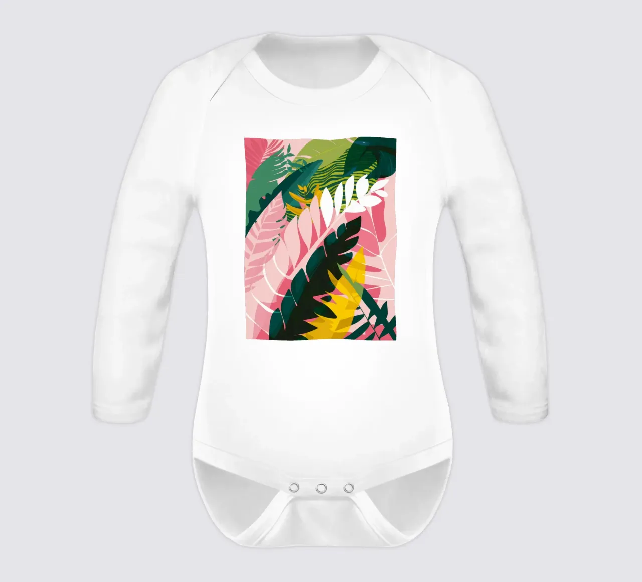 Sunlit Jungle Depths long-sleeve baby romper by Frosh Pallete