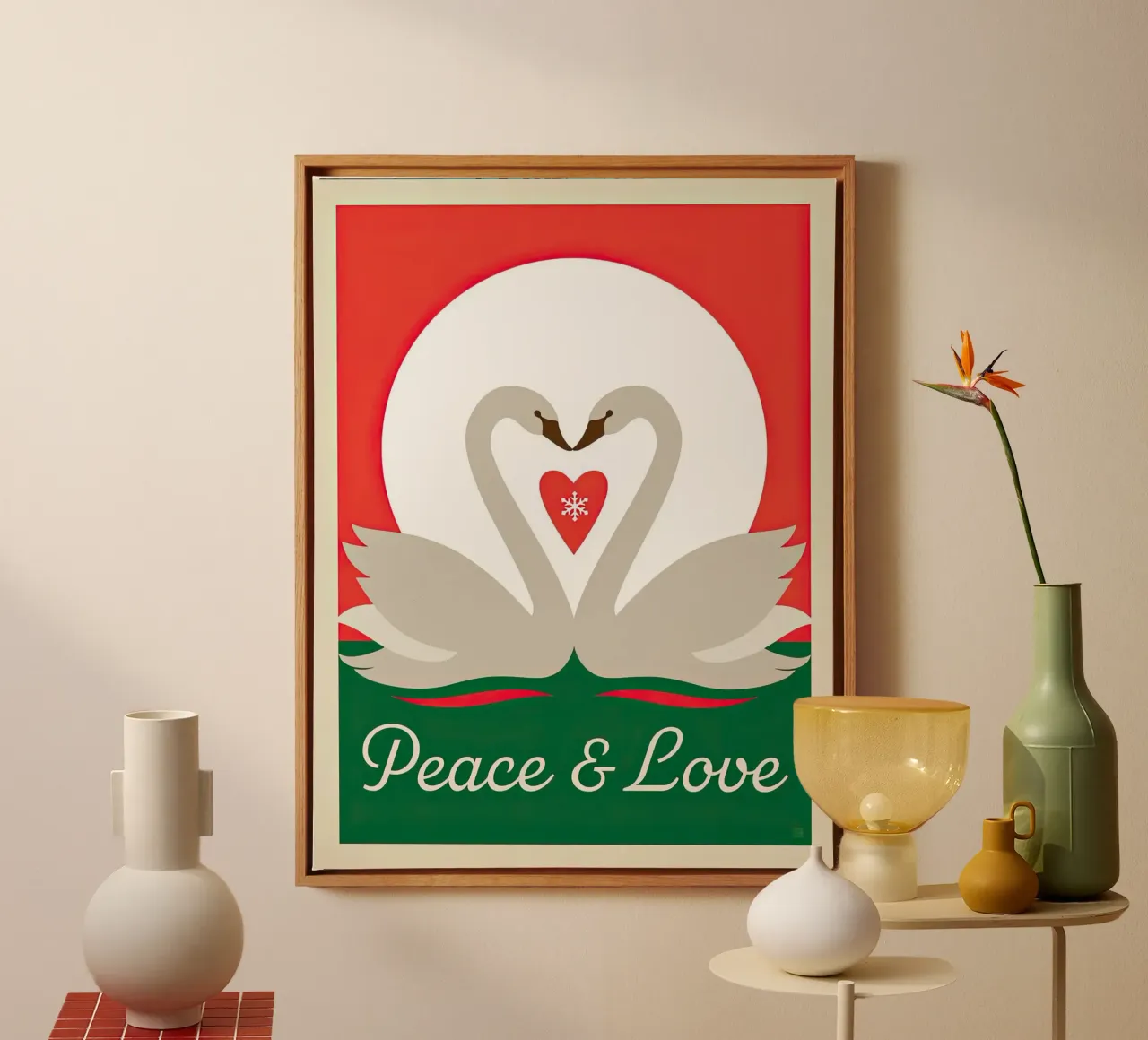 Pace e amore (Swans) tela con Cornice a cassetta da muench benjamin