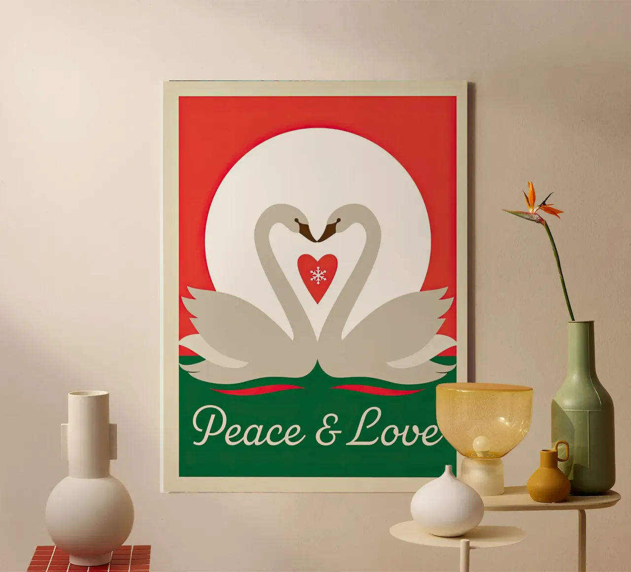 Pace e amore (Swans) tela con Cornice a cassetta da muench benjamin