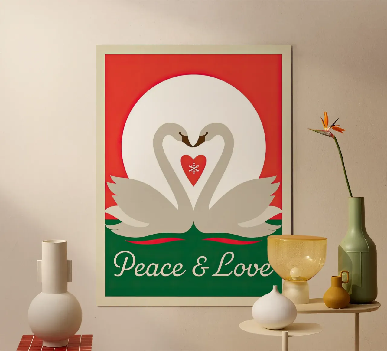 Peace And Love (Swans) poster with wooden frame by muench benjamin