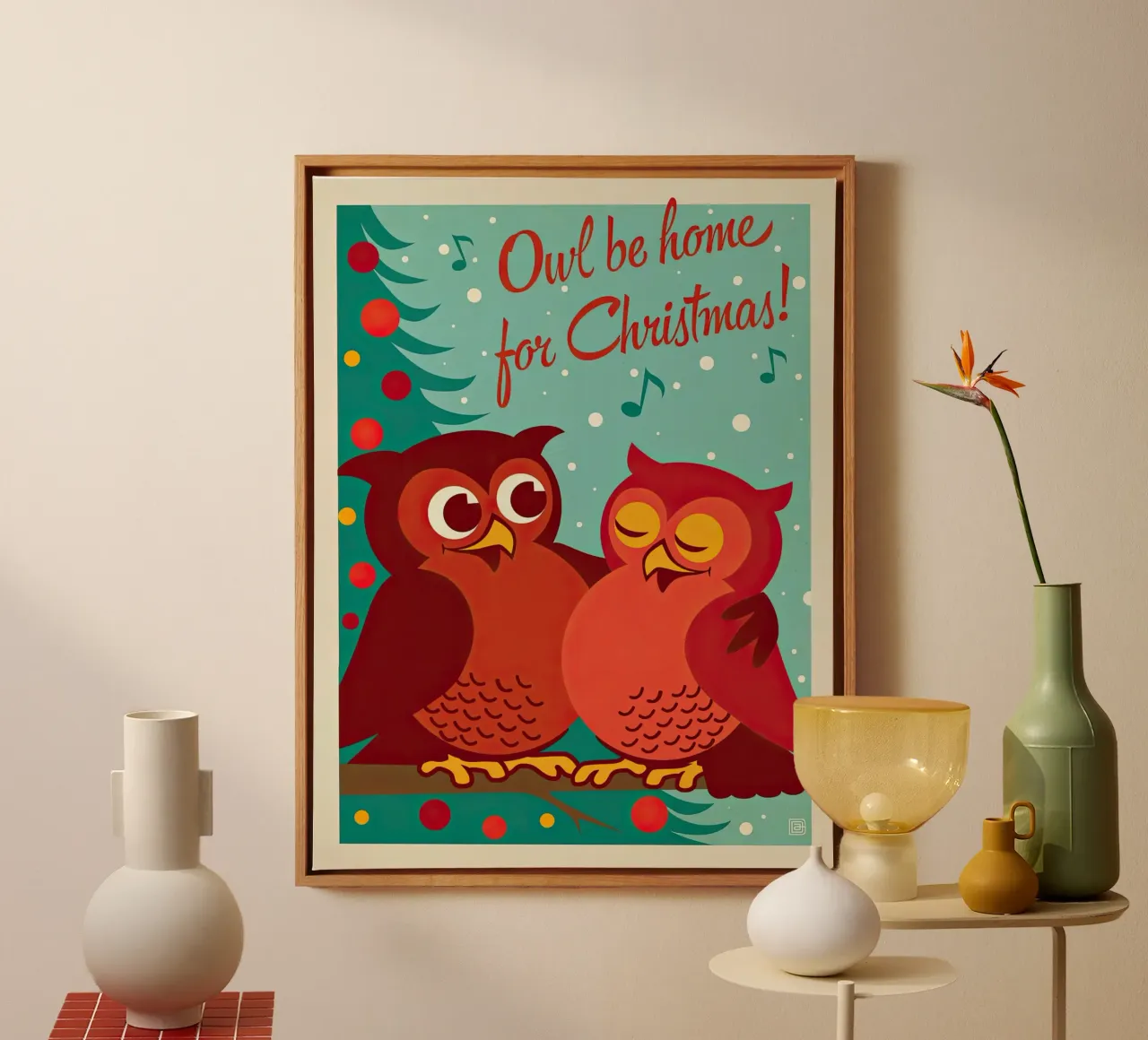 Gufo Be Home For Christmas tela con Cornice a cassetta da muench benjamin