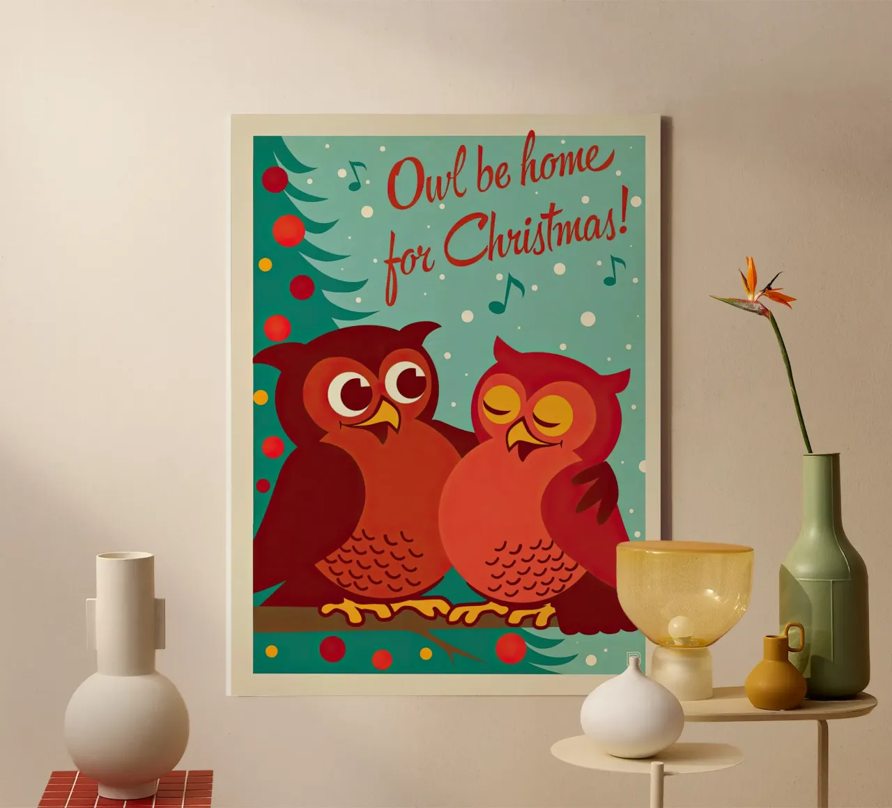 Gufo Be Home For Christmas tela con Cornice a cassetta da muench benjamin