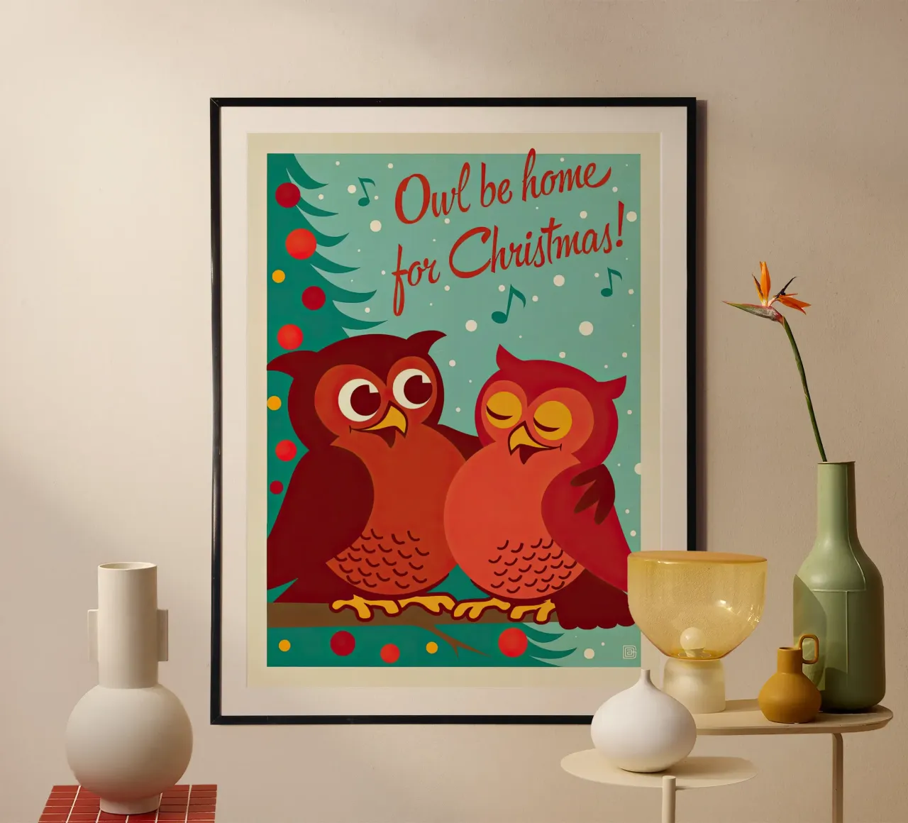 Gufo Be Home For Christmas poster con telaio in legno da muench benjamin