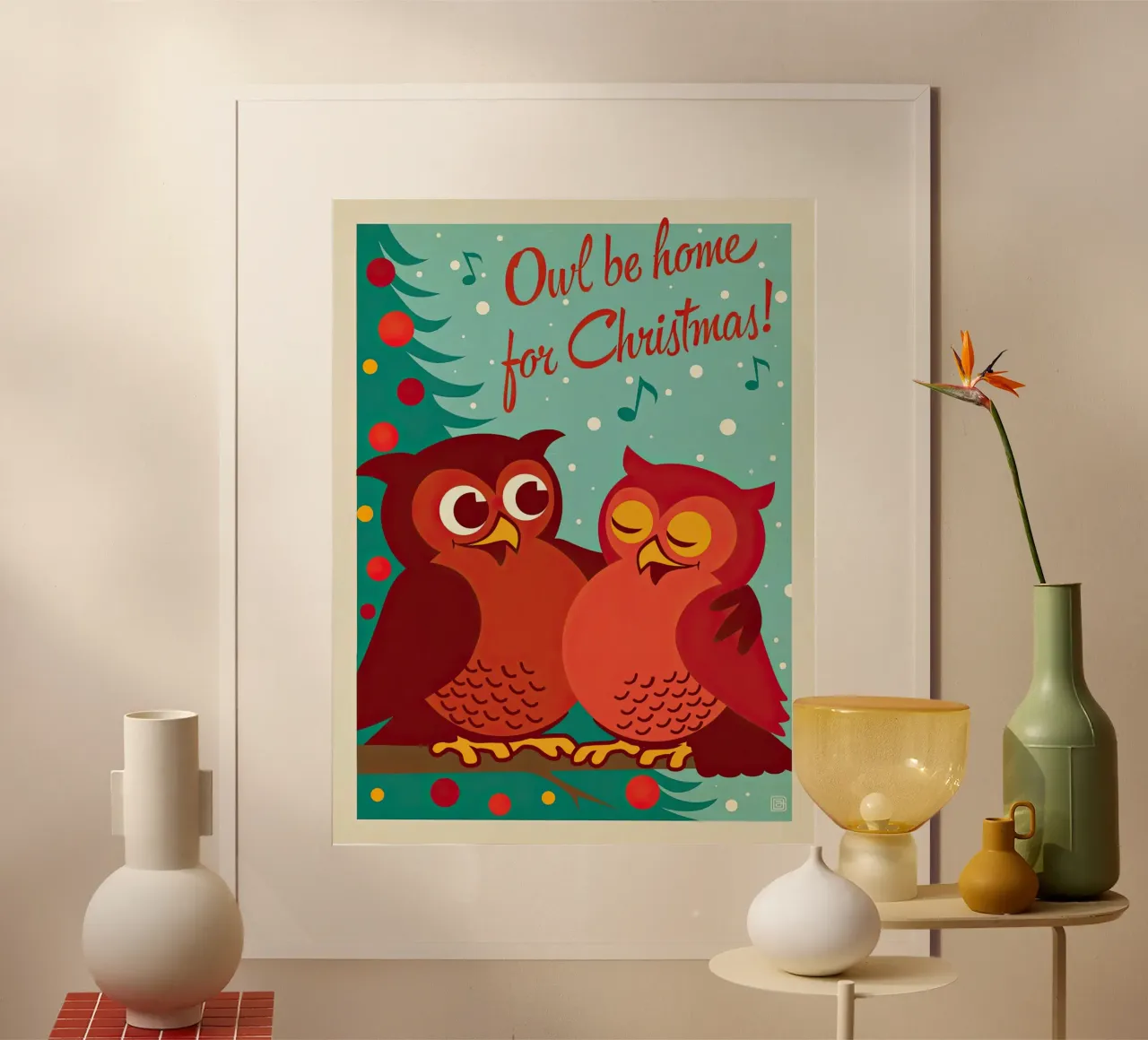Gufo Be Home For Christmas poster con telaio in legno da muench benjamin