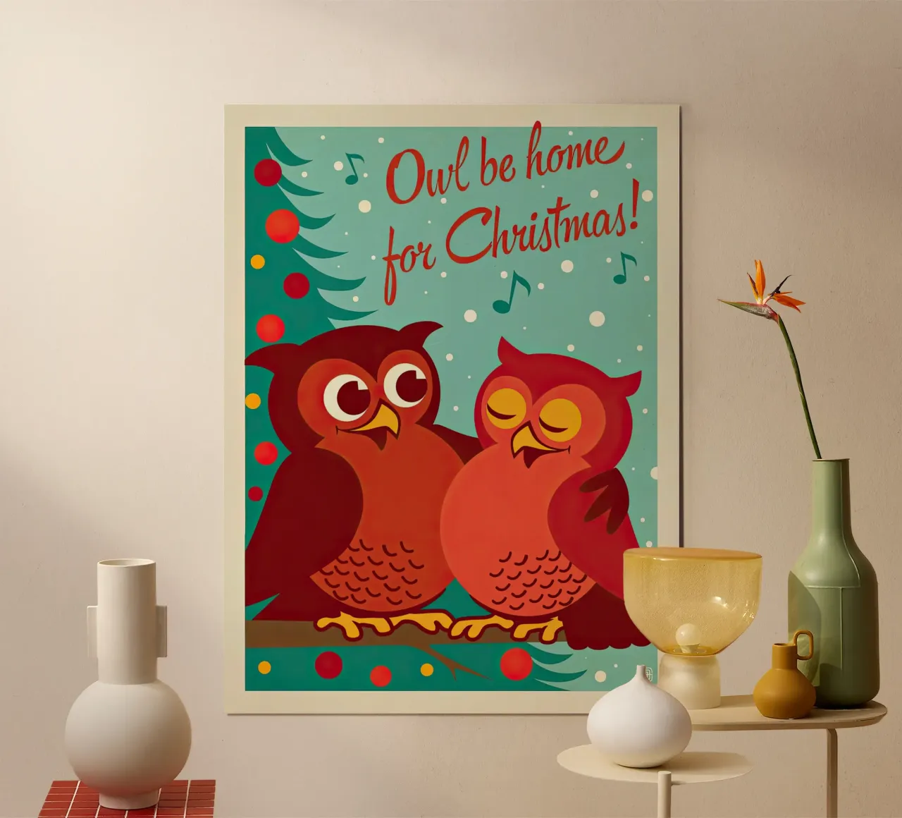 Gufo Be Home For Christmas poster con telaio in legno da muench benjamin
