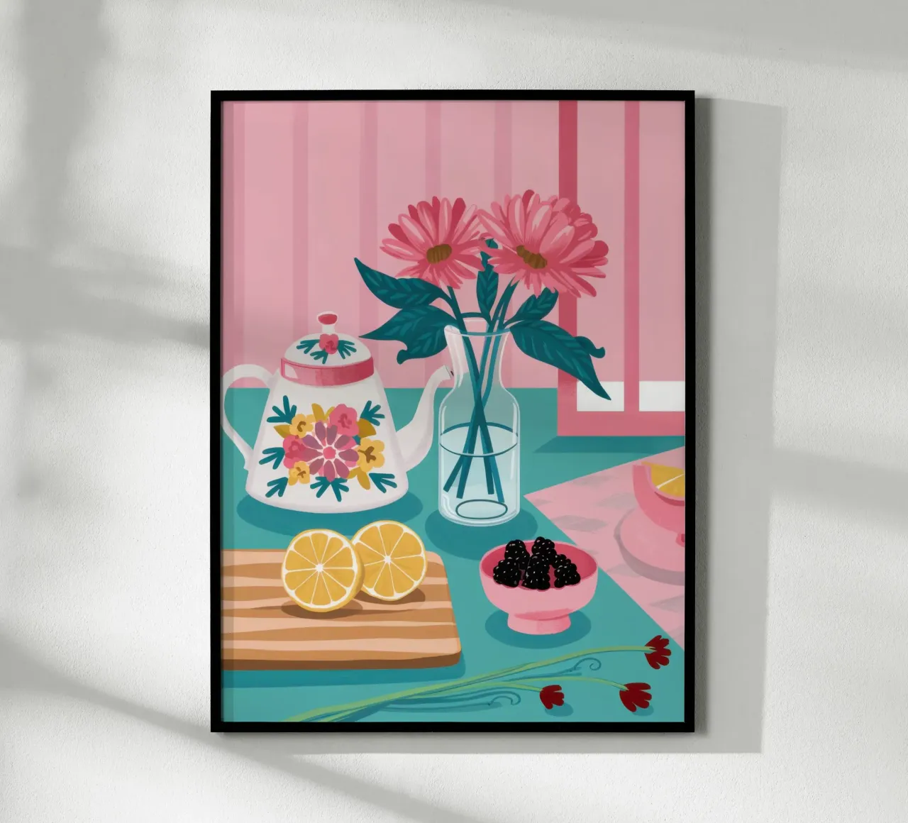 Agrumi rosa Stillness poster con telaio in alluminio da Lunar Valentina