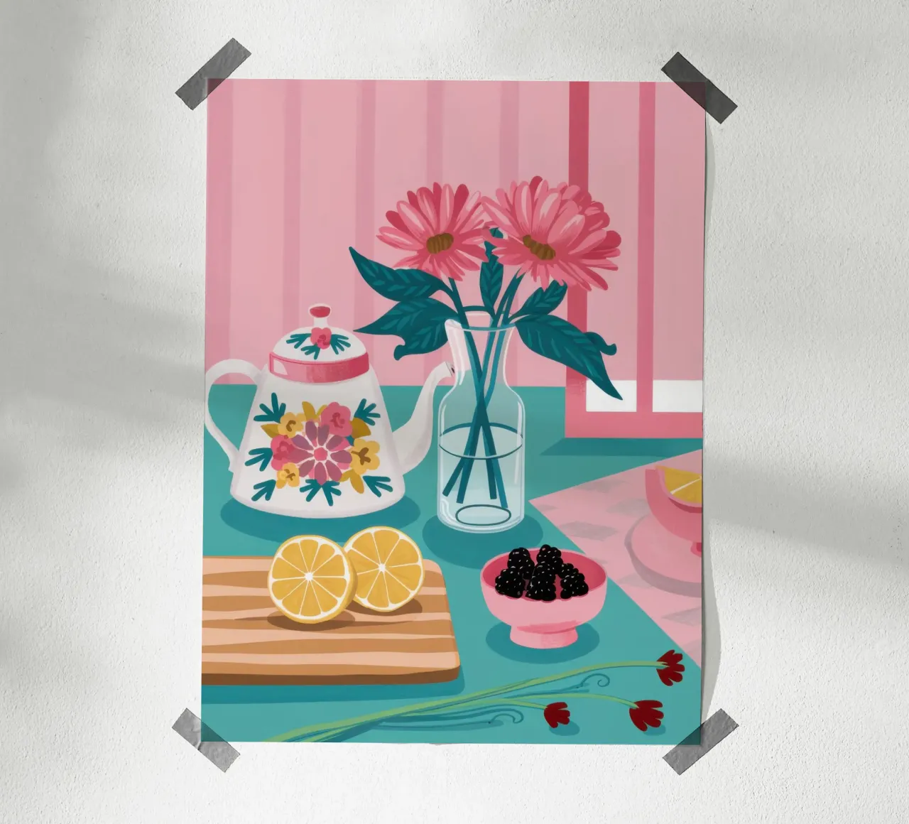 Agrumi rosa Stillness poster con telaio in alluminio da Lunar Valentina