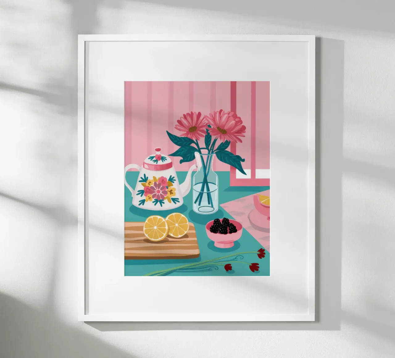 Agrumi rosa Stillness poster con telaio in alluminio da Lunar Valentina