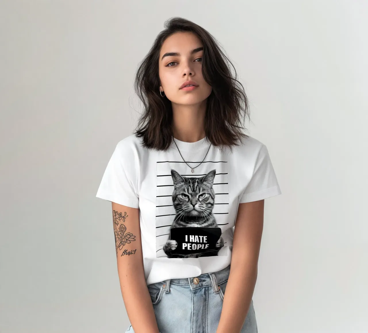 Mugshot de Grumpy Cat "Odio a la gente" camiseta de 🥝 KIWI STORE