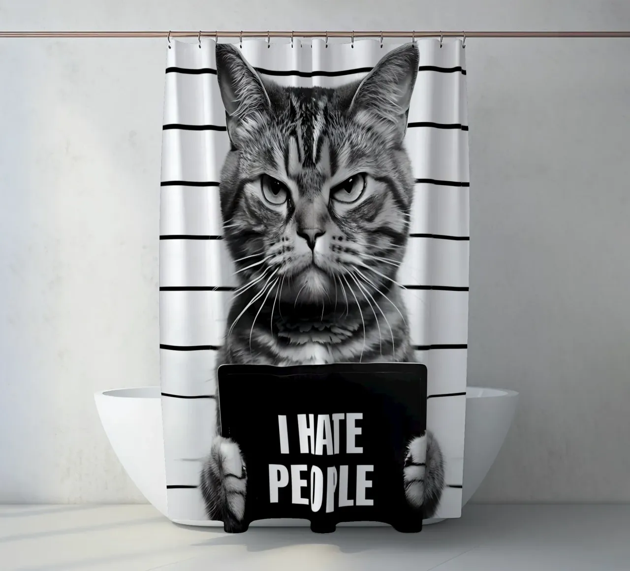 Grumpy Cat Mugshot "Ich hasse Menschen" Duschvorhang von 🥝 KIWI STORE