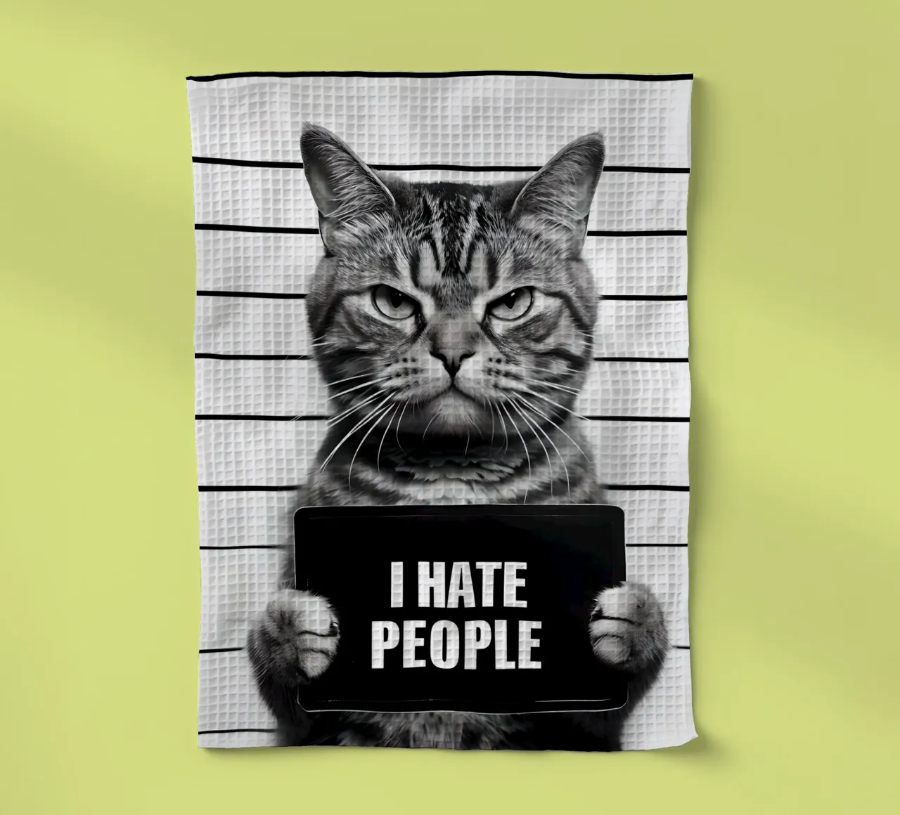 Mugshot de Grumpy Cat "Odio a la gente" paño de cocina de 🥝 KIWI STORE