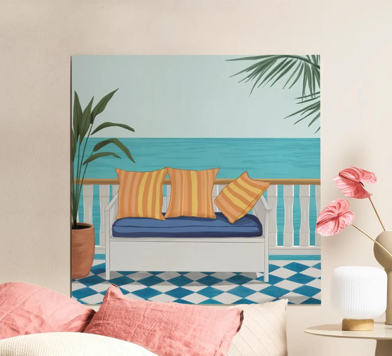 Balcone Vista Mare poster con telaio in legno da Obs Canvas