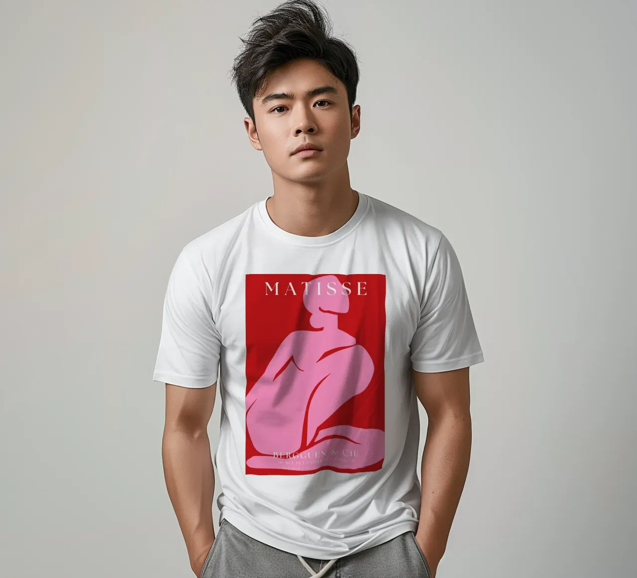 Forma femminile astratta di colore rosa su sfondo rosso audace t-shirt da The Art Club
