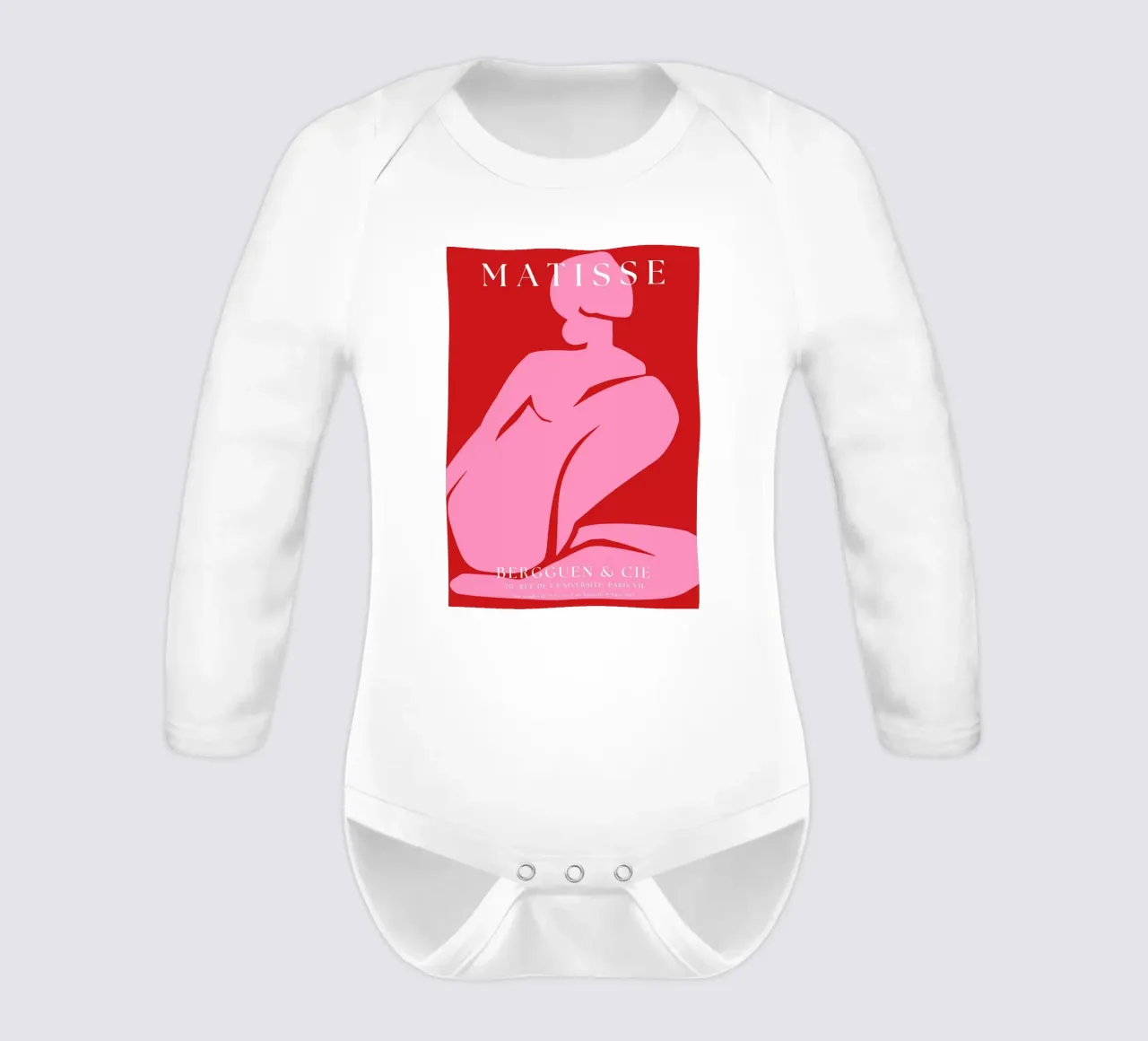 Pink Abstract Female Form on Bold Red Background long-sleeve baby romper by The Art Club