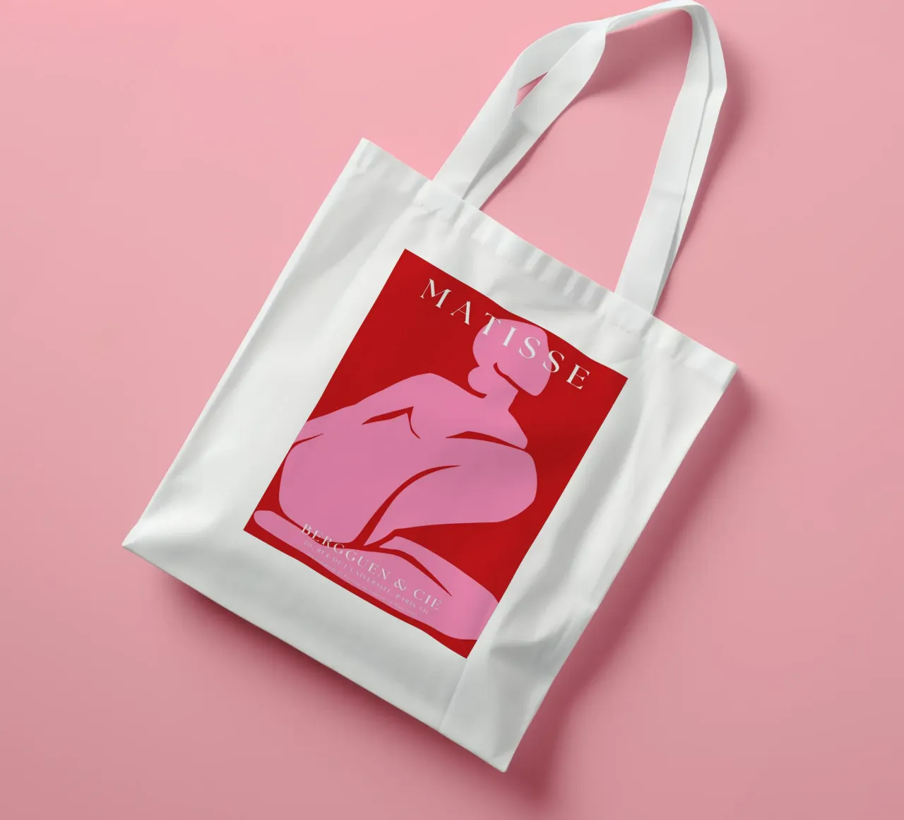 Forma femminile astratta di colore rosa su sfondo rosso audace borsa in juta da The Art Club