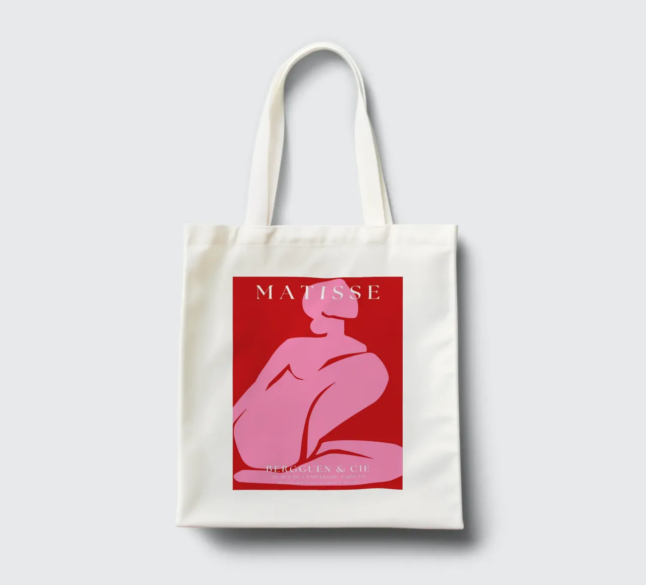 Forma femminile astratta di colore rosa su sfondo rosso audace borsa in juta da The Art Club