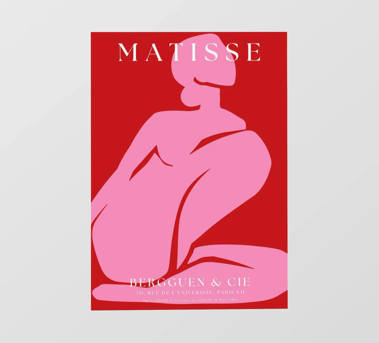 Forma femminile astratta di colore rosa su sfondo rosso audace telo in pvc da The Art Club