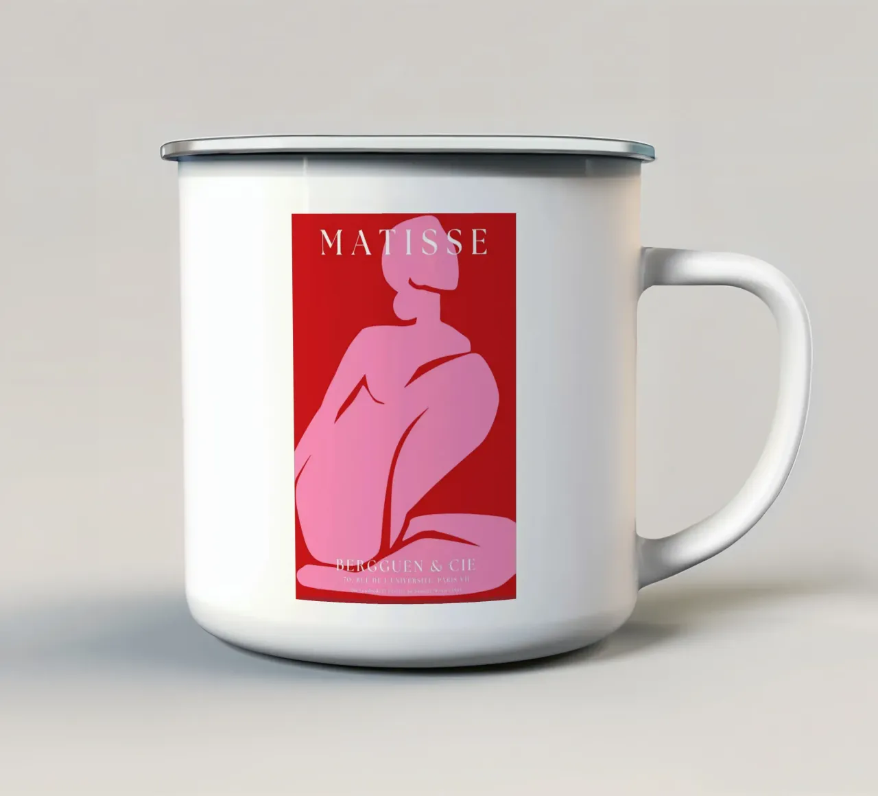 Forma femminile astratta di colore rosa su sfondo rosso audace tazza in smalto da The Art Club