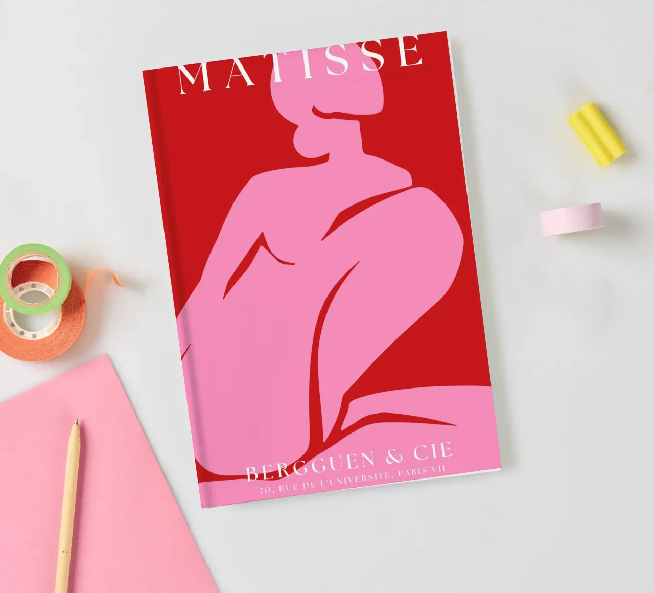 Pink Abstract Female Form on Bold Red Background notebook by The Art Club