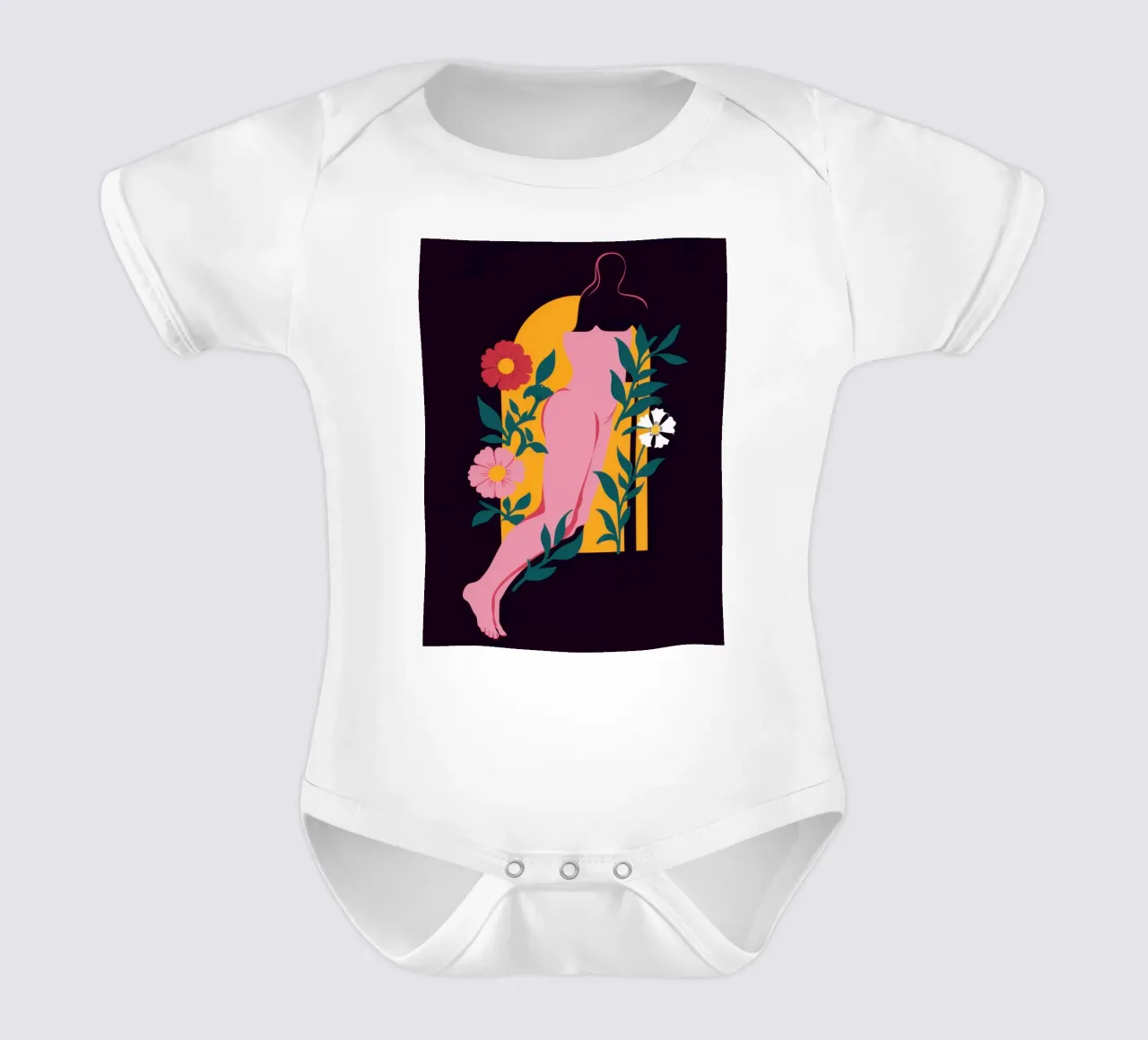 Dea floreale nuda body neonato maniche corte da Obs Canvas