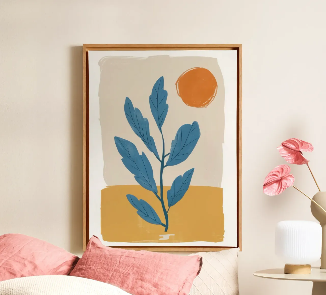 Cerulean Botanische Kalmte canvas met Baklijst van Gaia Viesta