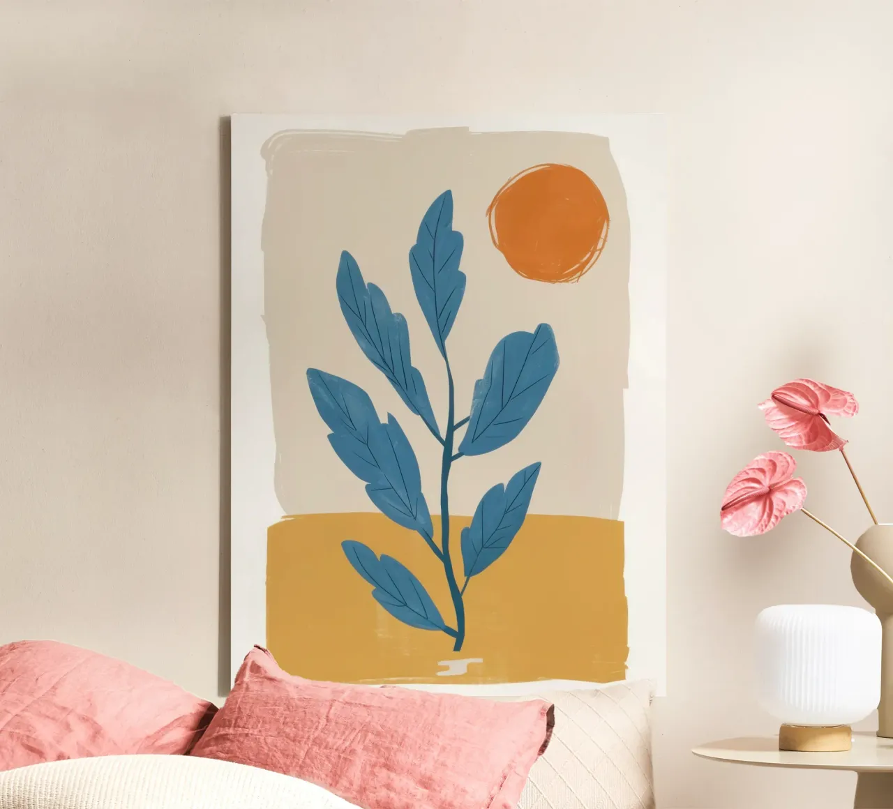 Cerulean Botanische Kalmte canvas met Baklijst van Gaia Viesta