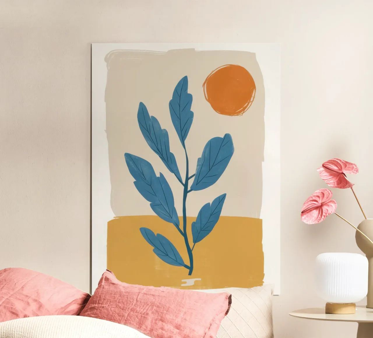 Calma botanica cerulea poster con telaio in legno da Gaia Viesta