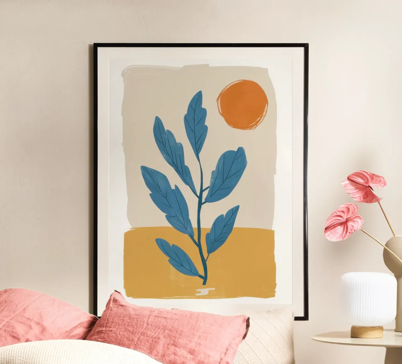 Calma botanica cerulea poster con telaio in legno da Gaia Viesta