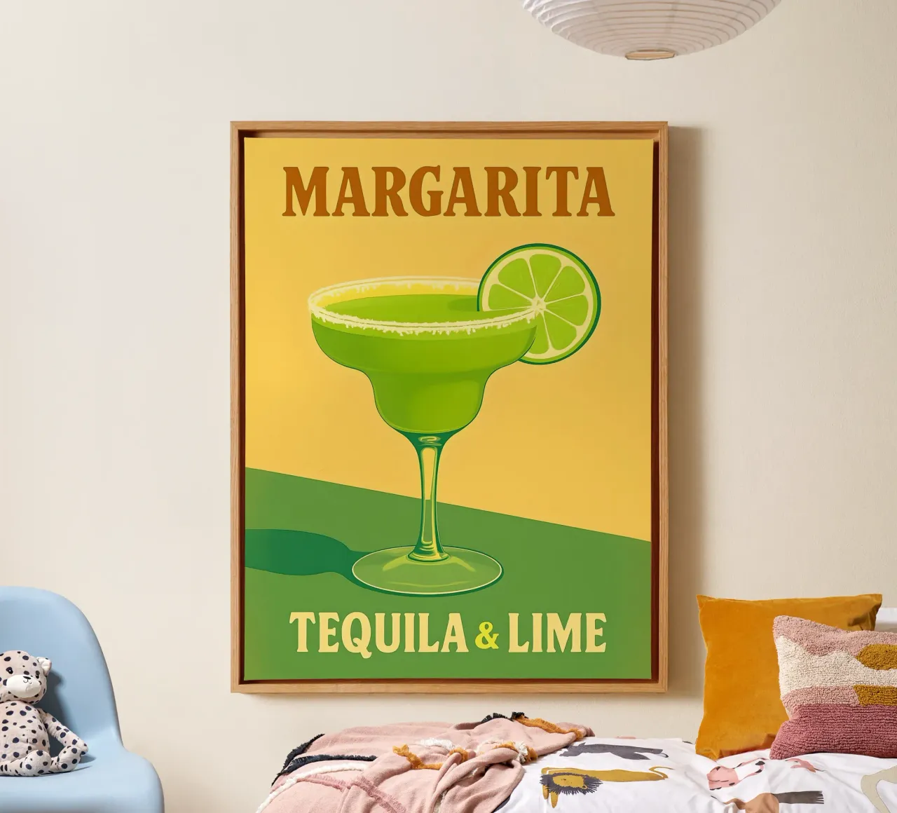 Ilustración de cóctel Margarita con tequila y lima lienzo con Marco flotante de 🥝 KIWI STORE