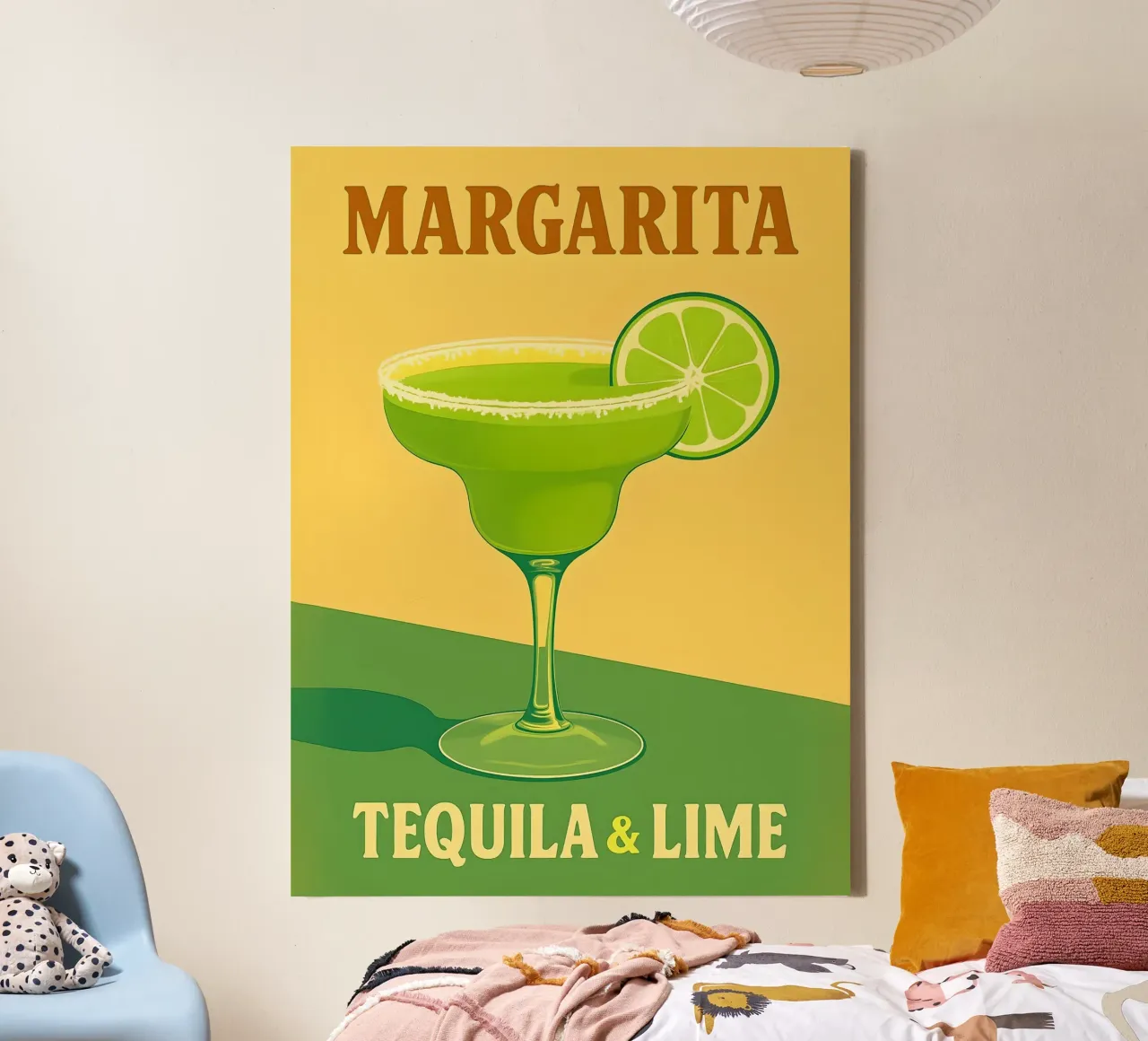 Ilustración de cóctel Margarita con tequila y lima lienzo con Marco flotante de 🥝 KIWI STORE