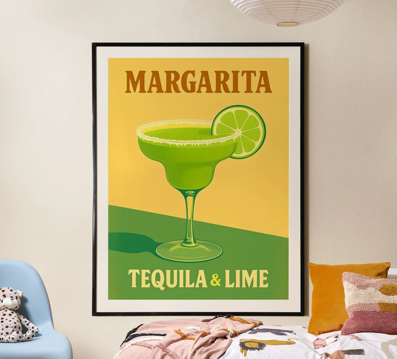 Ilustración de cóctel Margarita con tequila y lima poster con marco de aluminio de 🥝 KIWI STORE