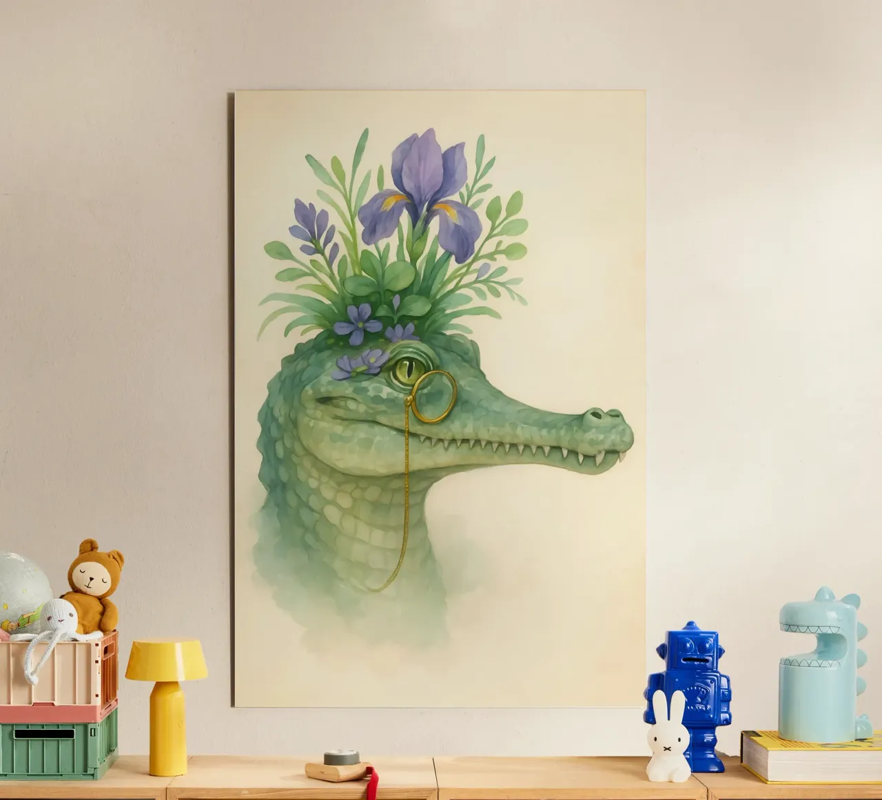 Zachte krokodil: Bloesems & Messing aluminium-dibond van Graceful Desine
