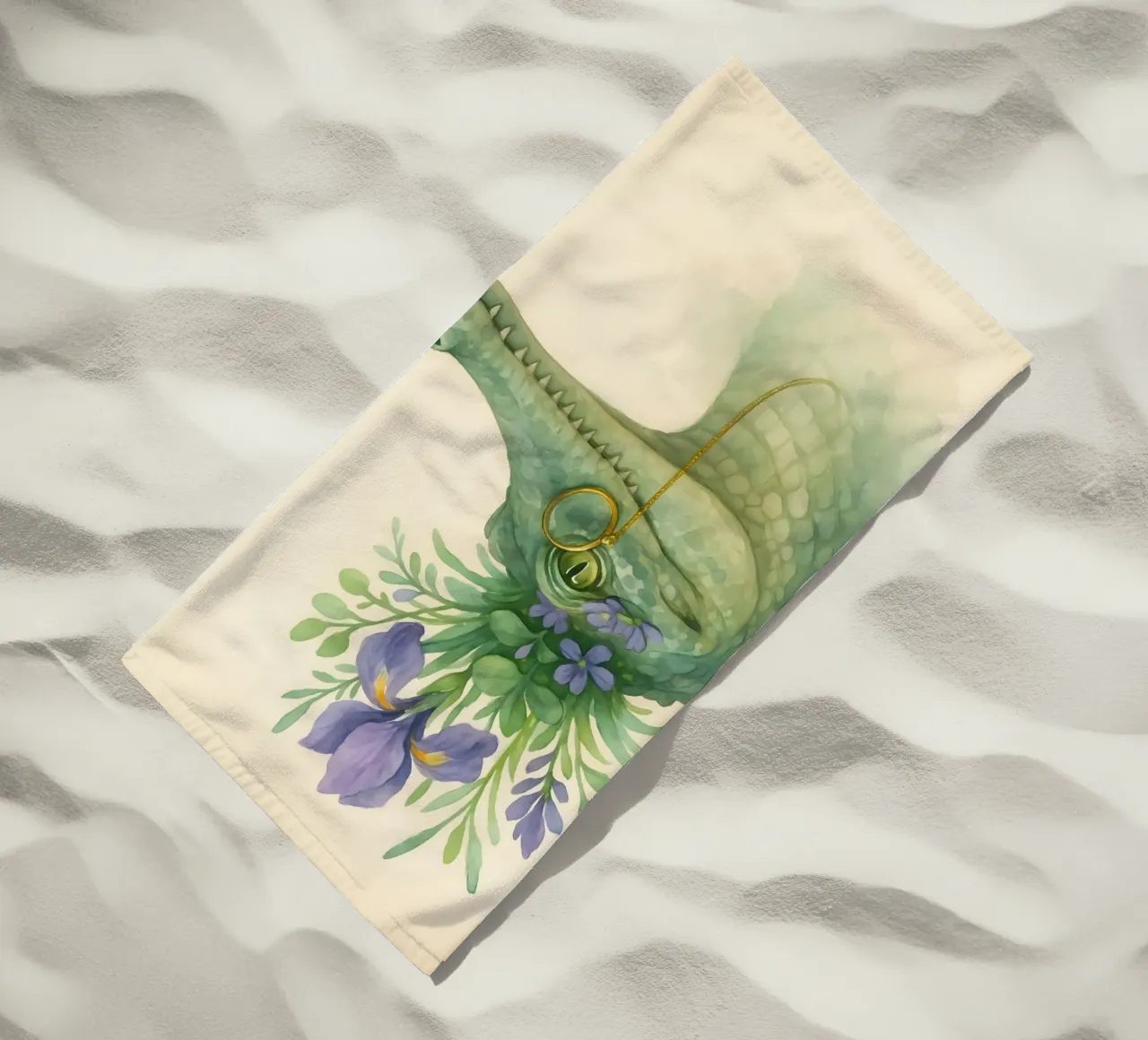 Zachte krokodil: Bloesems & Messing strandhanddoek van Graceful Desine