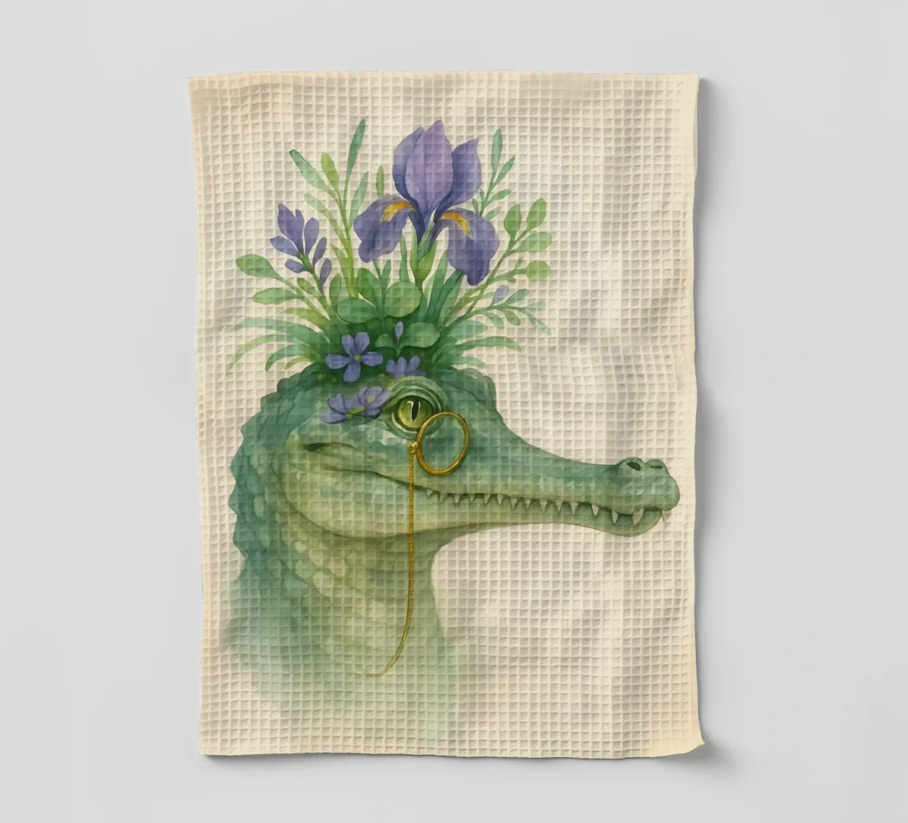 Zachte krokodil: Bloesems & Messing theedoek van Graceful Desine