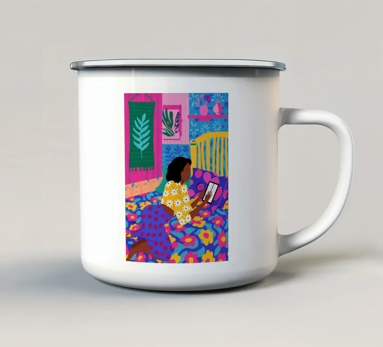 Coin lecture dynamique mug en émail de Gaia Viesta