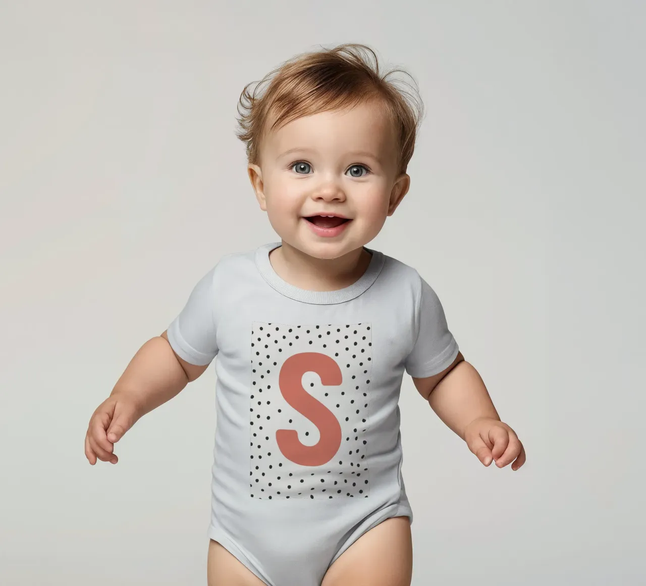 Initial S on dot pattern - Scandinavian style short-sleeve baby romper by KidzStudio