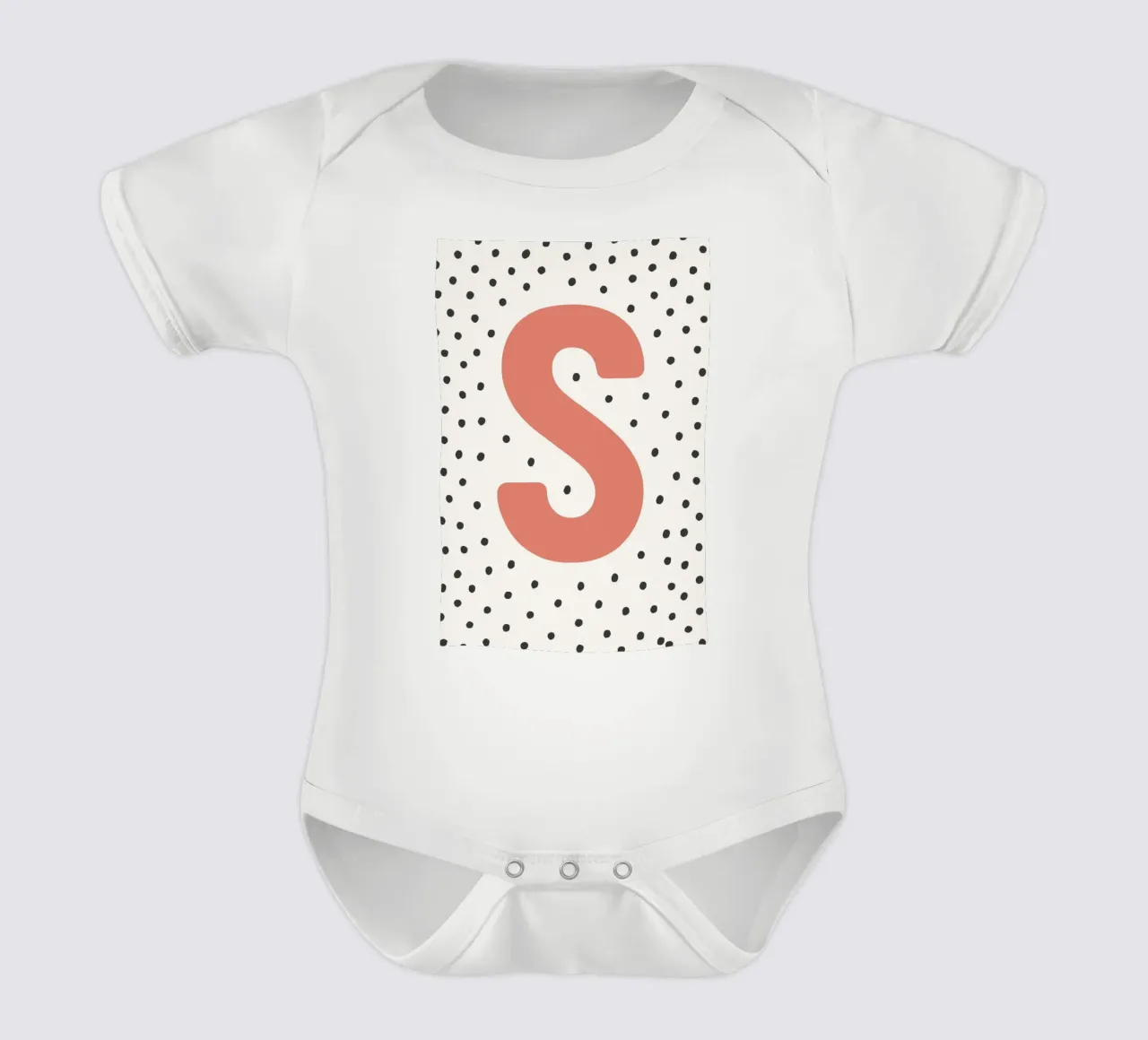 Initial S on dot pattern - Scandinavian style short-sleeve baby romper by KidzStudio