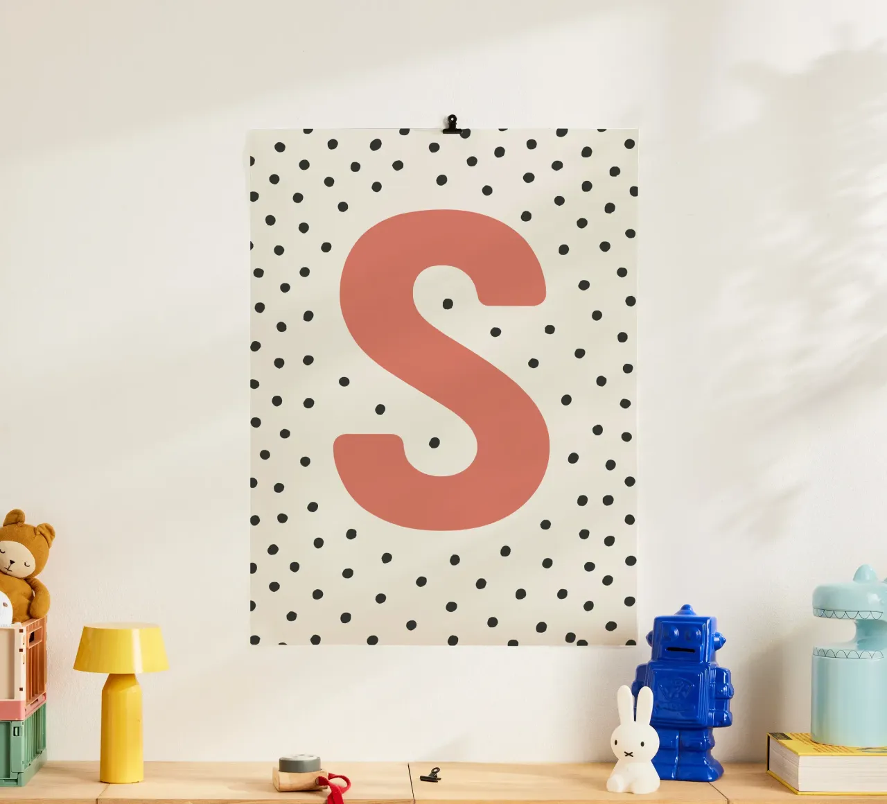Initial S on dot pattern - Scandinavian style hahnemühle by KidzStudio