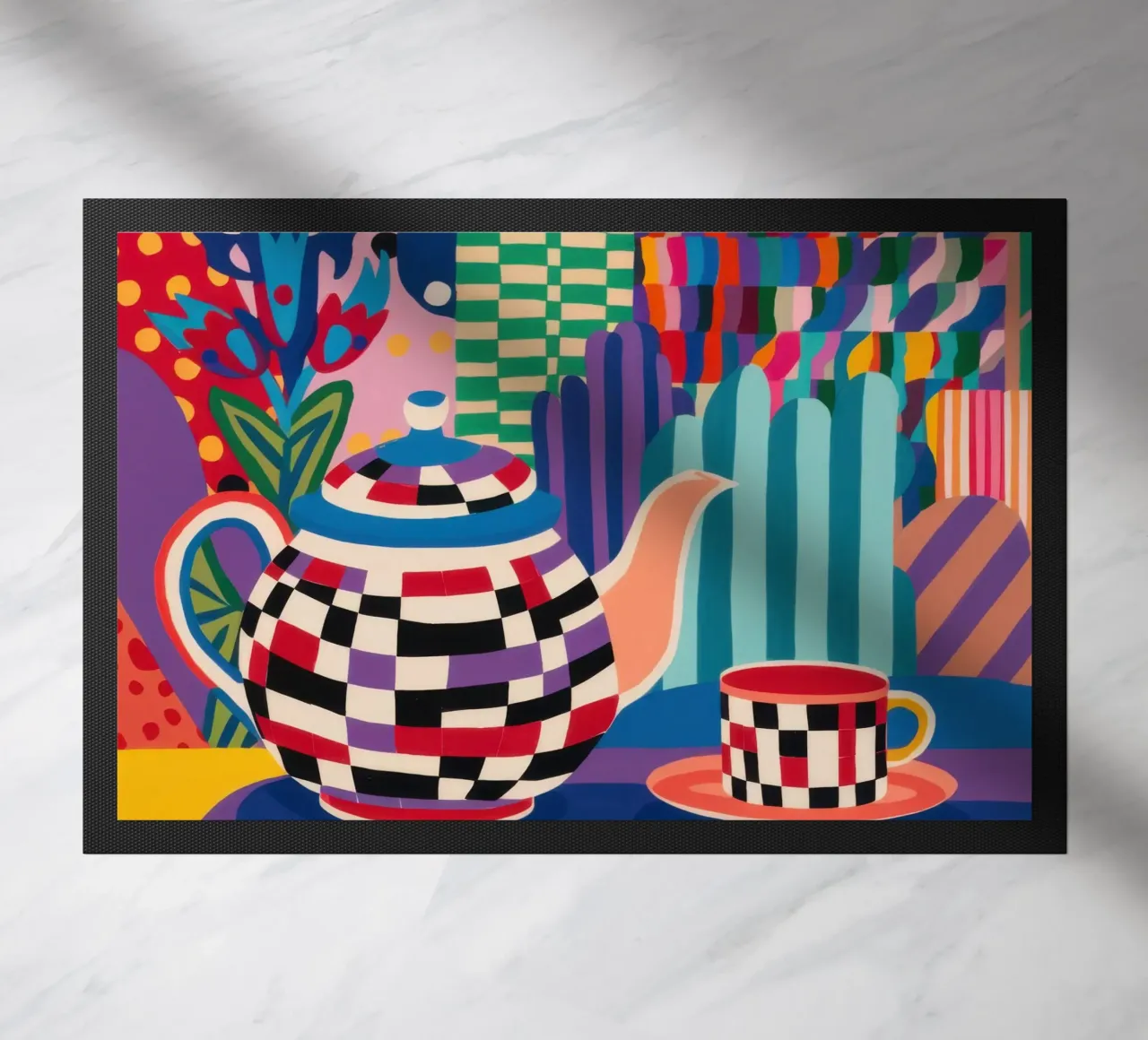 Checkered Tea Time doormat by Thistle Bloom