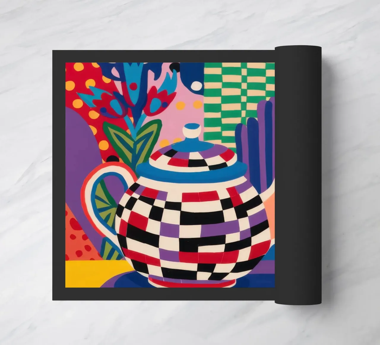 Checkered Tea Time doormat by Thistle Bloom