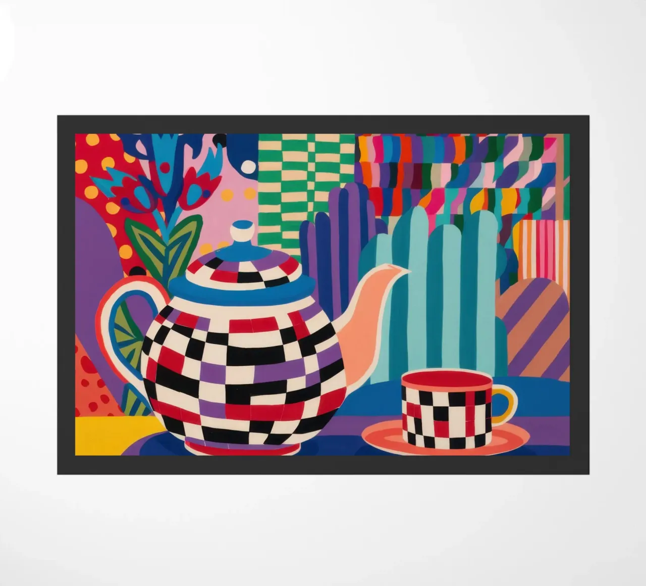 Checkered Tea Time doormat by Thistle Bloom