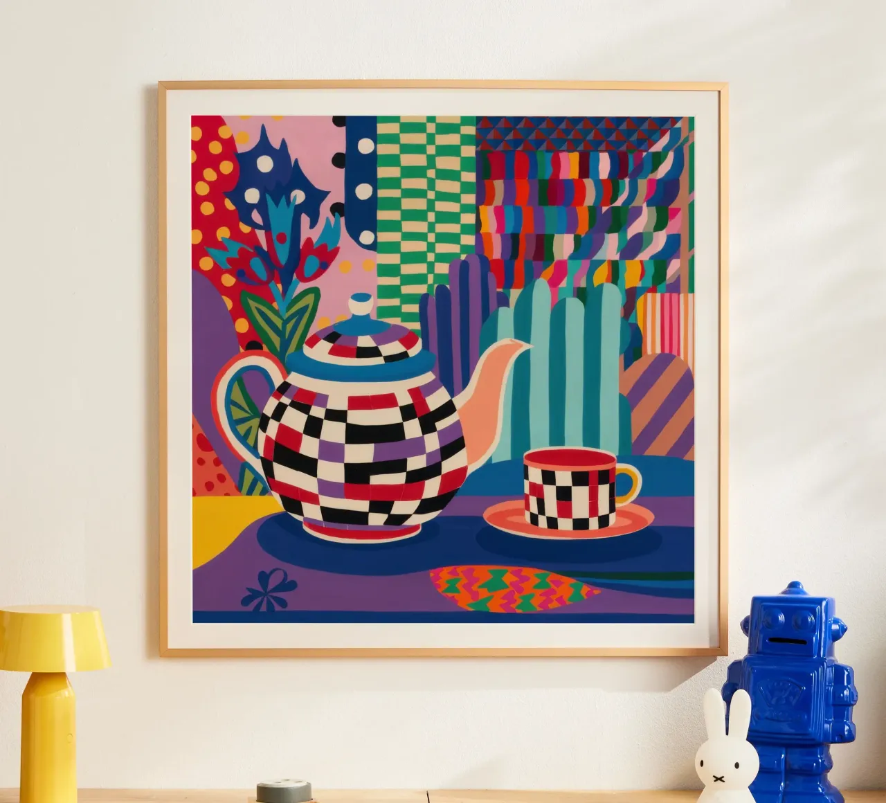 L'ora del tè a scacchi poster con telaio in plastica da Thistle Bloom