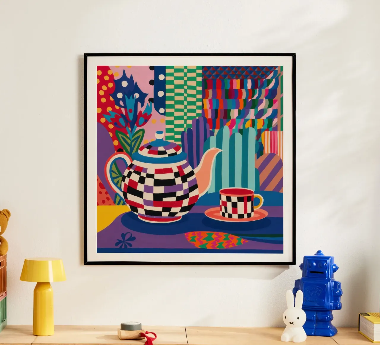 L'ora del tè a scacchi poster con telaio in plastica da Thistle Bloom
